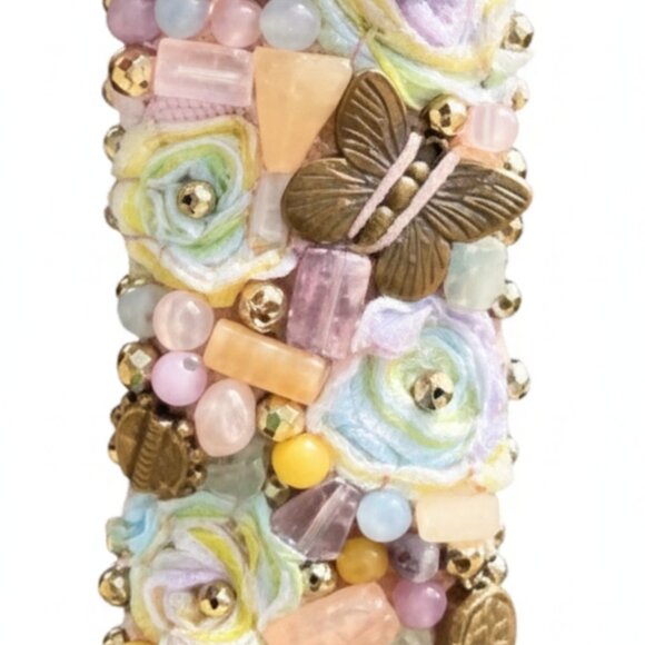 🌸 LUMA Handcrafted Beaded & Embroidered Cuff Bracelet w/Leather Strap - Picture 9 of 9